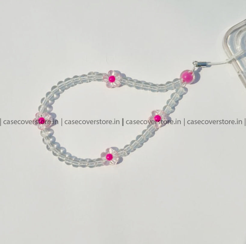 Hot Pink Floral with Crystal Beads Mobile Charm