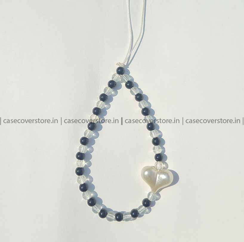 Black & White Glass Beads Heart Phone Charm