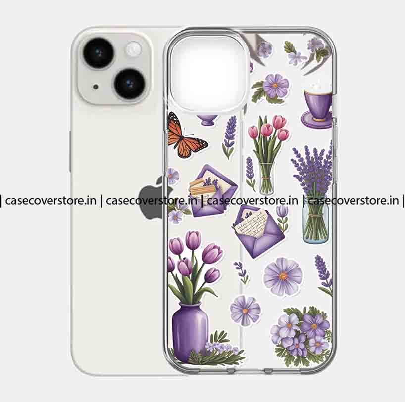 Purple Tiny Floral Clear Silicone Phone Case