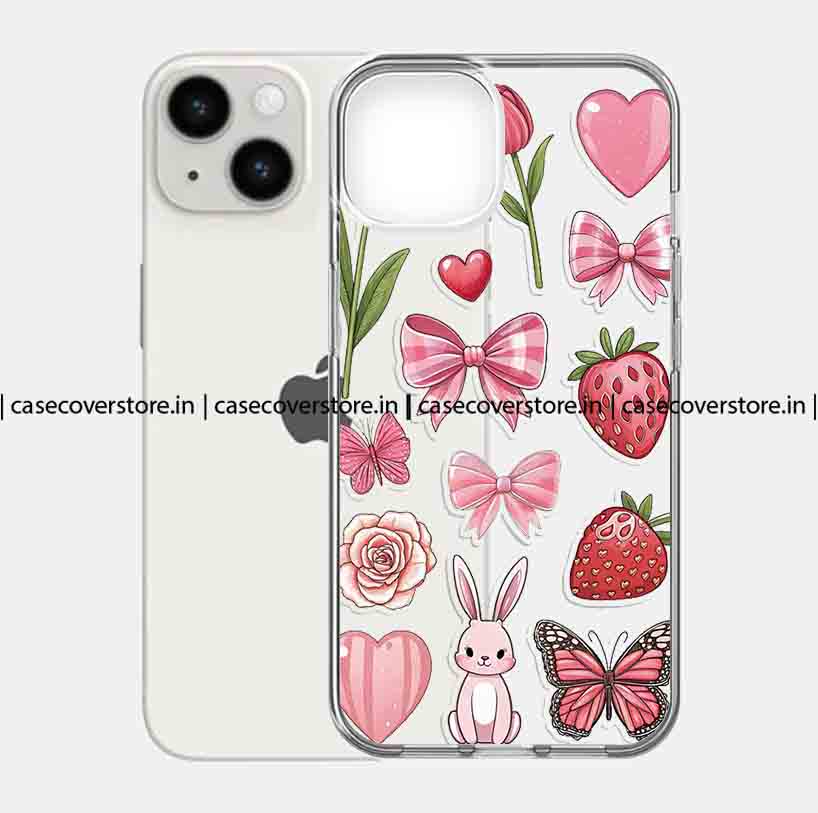 Pink Bunny bow Cherry Clear Silicone Phone Case