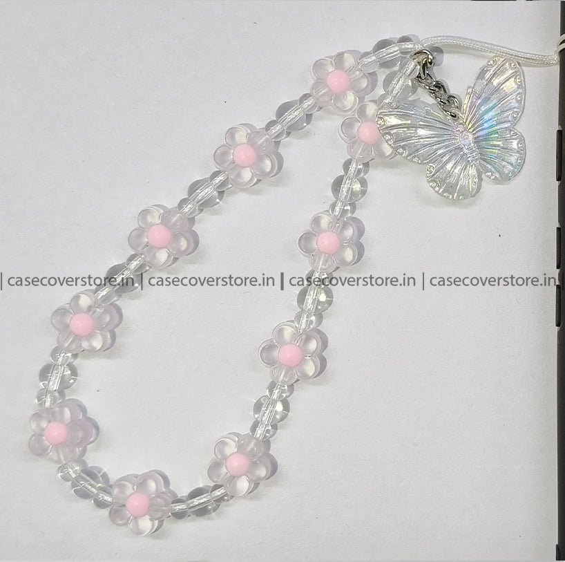 Pink Butterfly Floral Phone Charm