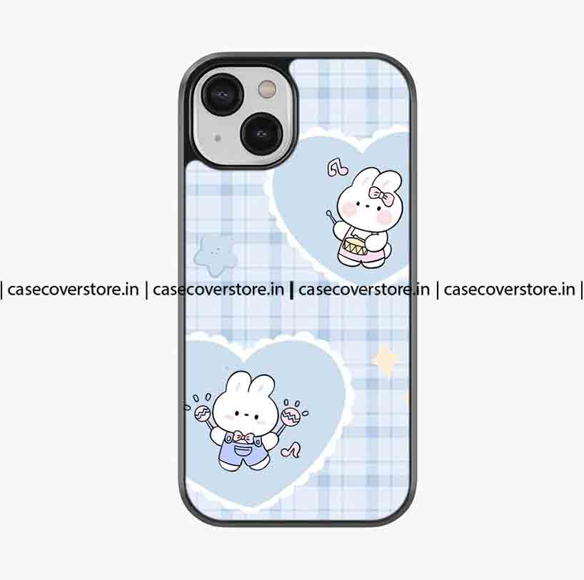 Bunny Hearts Blue Aesthetic Premium Glossy Phone Case