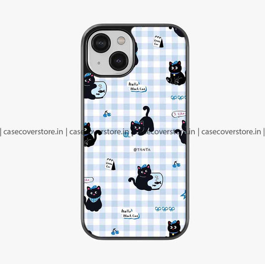 Hello Black Cat Checks Premium Glossy Phone Case