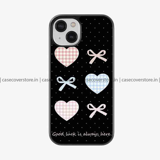 Pink Bow & Blue Hearts Premium Glossy Phone Case