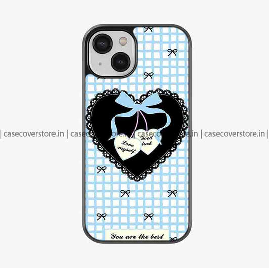 Blue Bow Hearts Premium Glossy Phone Case