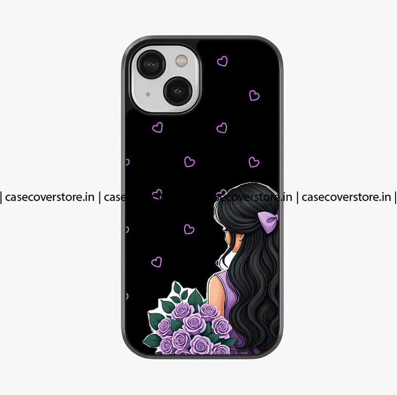 Purple Aesthetic Girl & Hearts Premium Glossy Phone Case
