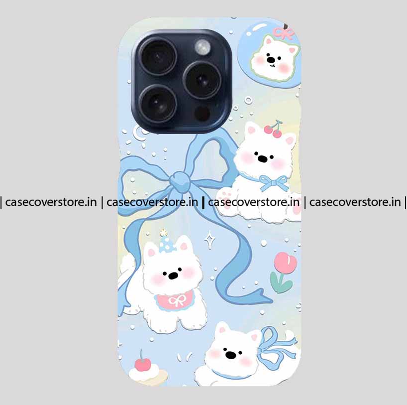 Cute Blue Bow & Dogs Phone Case