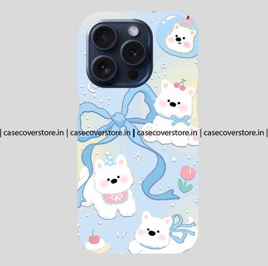Cute Blue Bow & Dogs Phone Case