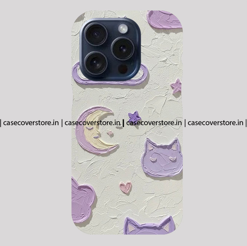 Lavender Floral Moon & Cat Phone Case