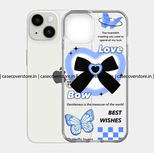 Blue Butterfly & Black Bow Clear Phone Case