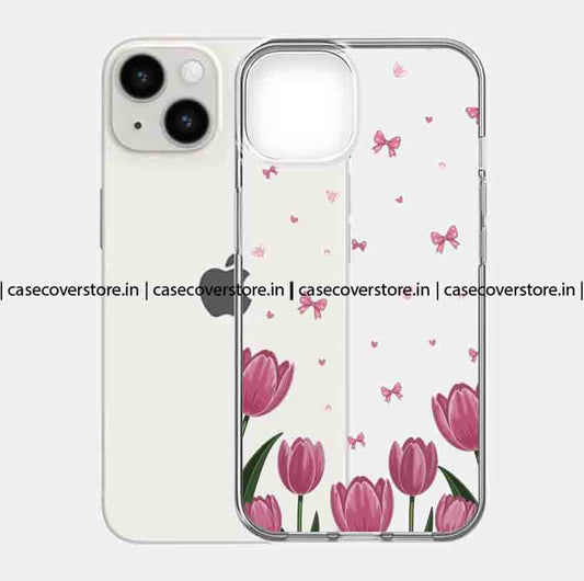 Pink Bow & Flower Clear Silicone Phone Case