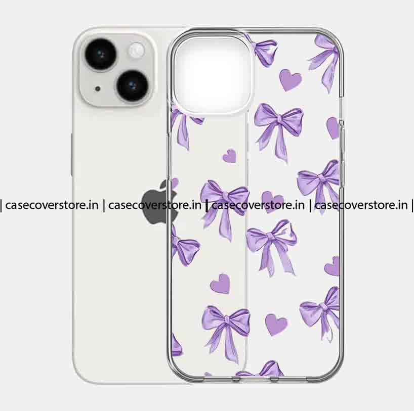 Purple Bow & Hearts Clear Silicone Phone Case