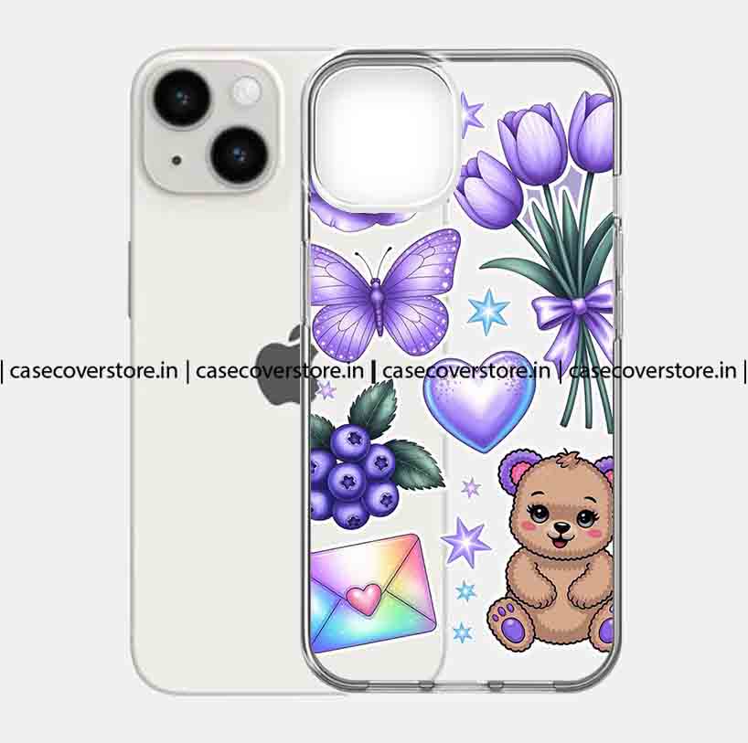 Purple Butterfly & Flower Clear Silicone Phone Case