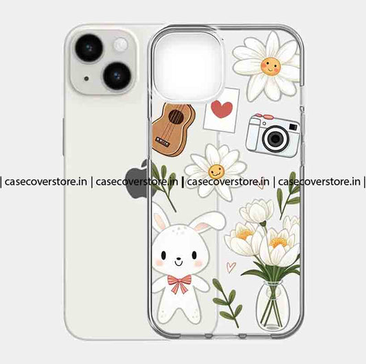 White Flower - Bunny Clear Silicone Phone Case