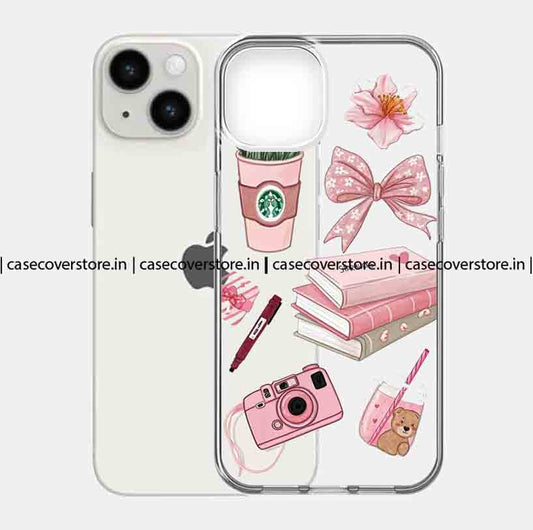 Pink Flower Bow  Book Clear Silicone Phone Case