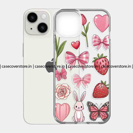 Pink Bunny bow Cherry Clear Silicone Phone Case