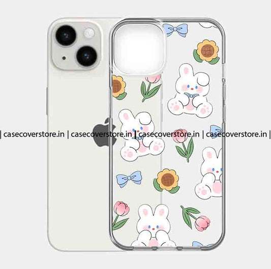 Cute Flower & Bunny Clear Silicone Phone Case