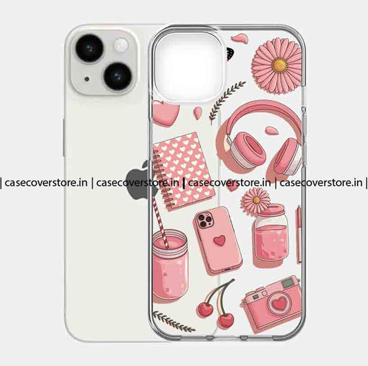 Pink Headphone & Flower Clear Silicone Phone Case