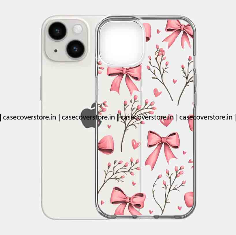 Cute Pink  Mini Heart & Bow Clear Phone Case