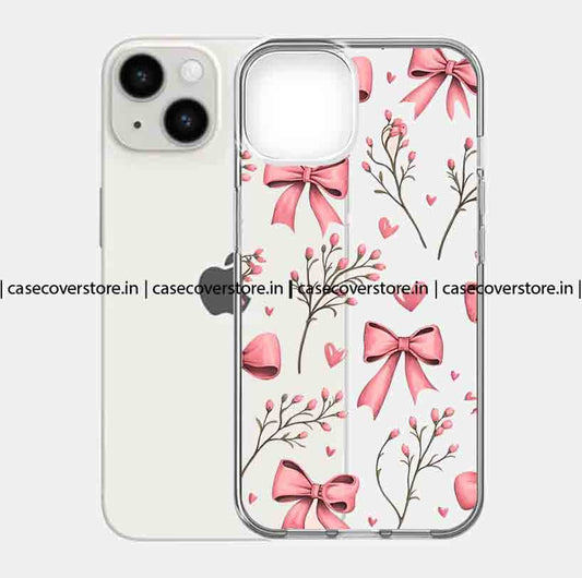 Cute Pink  Mini Heart & Bow Clear Phone Case